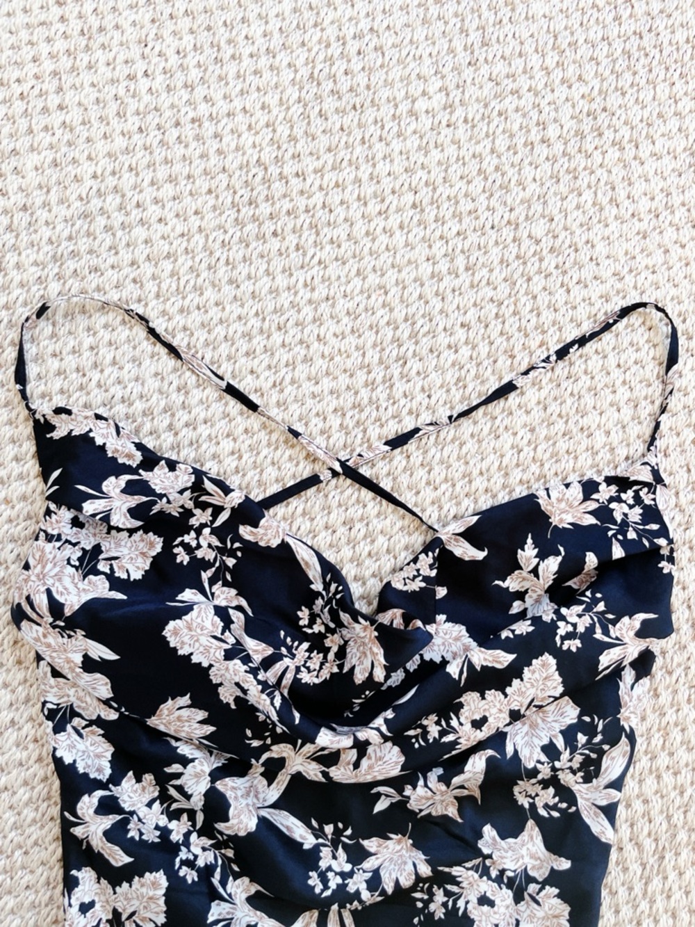 Mable Open Back Floral Midi Dress NWT Size Medium Black Satin Lace-Up Back S - Picture 4 of 12